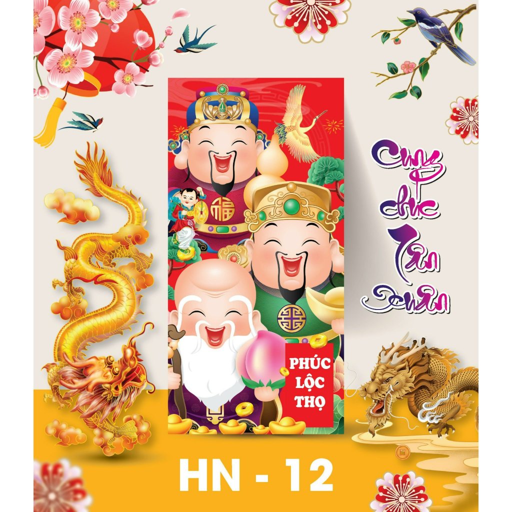 Bao lixi PHÚC LỘC THỌ chúc mừng năm mới, bao lixi 2024