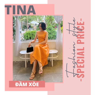 Đầm xòe MANGO, dúm eo hack dáng chất liệu Linen, Váy xòe cổ tròn sát nách 3 màu vàng, xanh, cam, dáng dài midi cực yêu