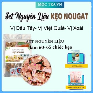 [ NGUYÊN LIỆU LÀM 60-65 KẸO NOUGAT VỊ DÂU ] Set tự làm kẹo nougat đủ bơ giấy gạo, vỏ kẹo, nguyên liệu làm kẹo hạnh phúc