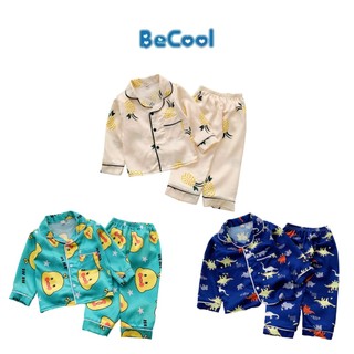 Bộ Pijama Dài Tay In Hình  Chất Lụa Satin Cho Bé Trai - Bé Gái Từ 8-27kg Mặc Cực Xinh MINKYSUN