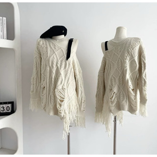 Áo len be rách dáng rộng hở vai cho nữ