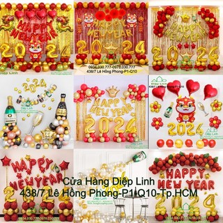 Sét Bóng Trang Trí Tết Năm Mới Happy New Year Chúc Mừng Năm Mới