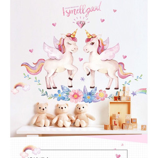 Decal dán tường trang trí đôi ngựa hồng