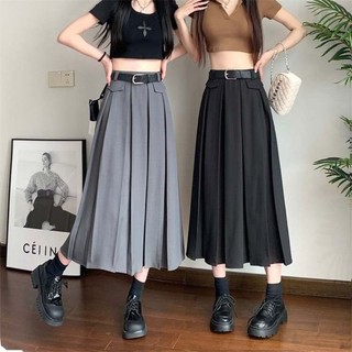 Chân váy dáng dài xếp li kèm đai hàng qc