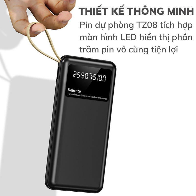 Sạc Dự Phòng dung lượng 20000mah TZ08 Chính hãng , Tích Hợp 4 Dây Sạc, Sạc Không Nóng Máy, Bảo Hành 12 Tháng TECHHIGH
