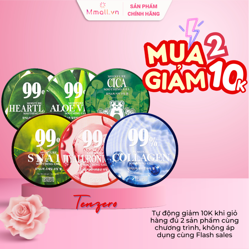 Gel dưỡng ẩm Hàn Quốc đa năng Rau má - Lô hội - Collagen - HA - Ốc sên - Diếp cá Tenzero Soothing Gel 300ml