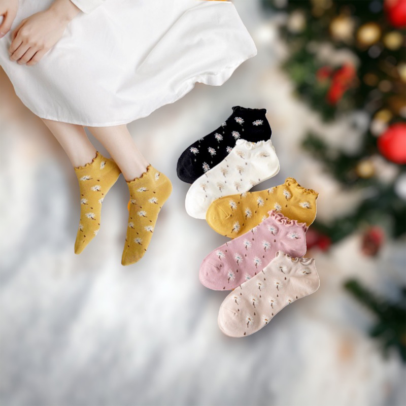 Tất lười cổ ngắn hoa cúc Design By 3B thời trang công sở Hàn Quốc