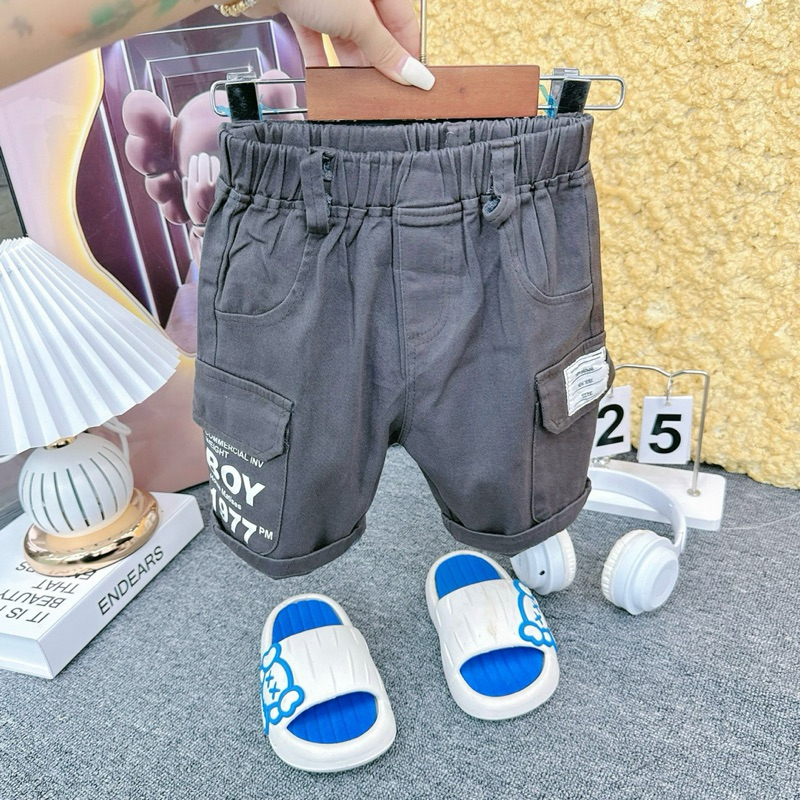 Quần kaki túi hộp quần đùi lửng cho bé trai vải kaki mềm