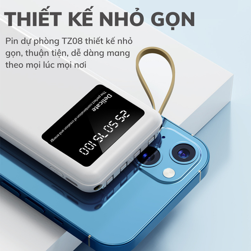 Sạc Dự Phòng dung lượng 20000mah TZ08 Chính hãng , Tích Hợp 4 Dây Sạc, Sạc Không Nóng Máy, Bảo Hành 12 Tháng TECHHIGH