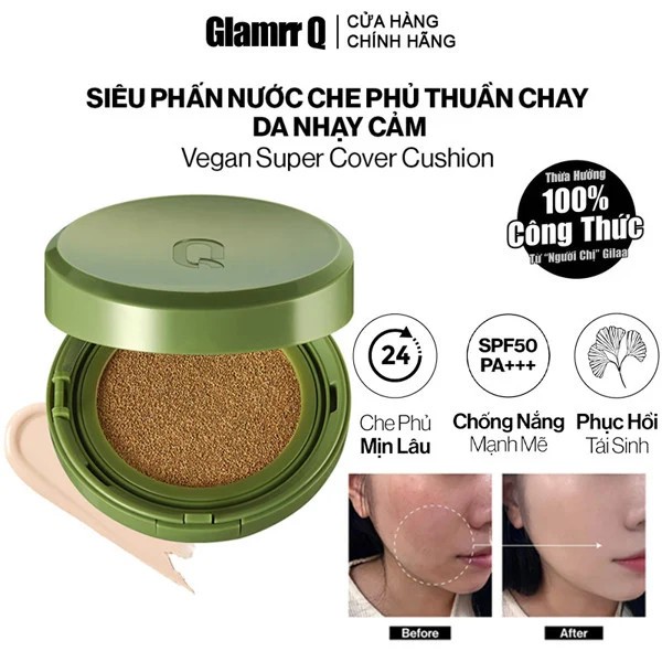 Siêu Phấn Nước Che Phủ GLAMRR Q Vegan Super Cover Cushion SPF50+/PA+++