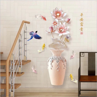 Decal dán tường trang trí bình hoa sen