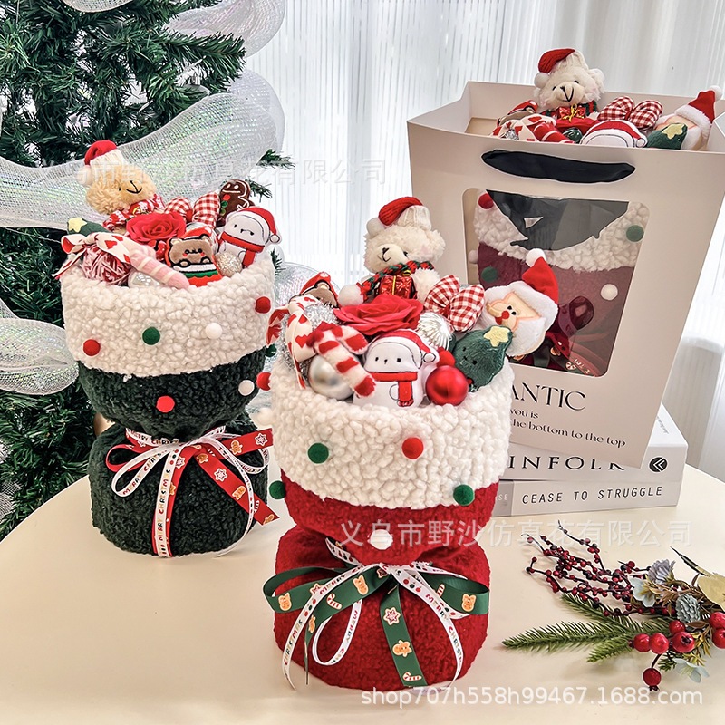 Bó hoa gấu bông nhân vật hoạt hình, Bó hoa Noel, bó hoa Giáng sinh 2023 làm quà tặng