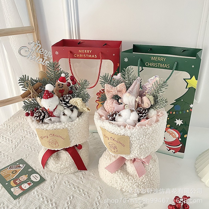 Bó hoa gấu bông nhân vật hoạt hình, Bó hoa Noel, bó hoa Giáng sinh 2023 làm quà tặng