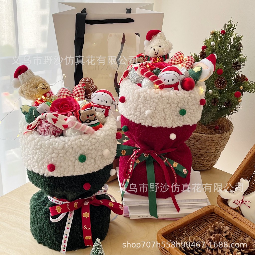 Bó hoa gấu bông nhân vật hoạt hình, Bó hoa Noel, bó hoa Giáng sinh 2023 làm quà tặng