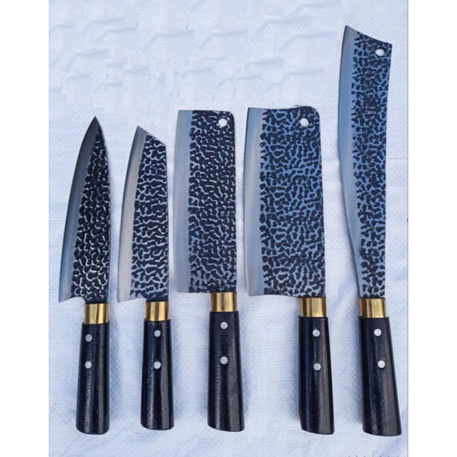 SM004 Bộ Dao Nhà Bếp Đa Năng - Rèn Từ Thép Nhíp Dập Vân 2 Mặt, Dùng Chặt Cây, Chặt Xương, Thái Lọc Thịt