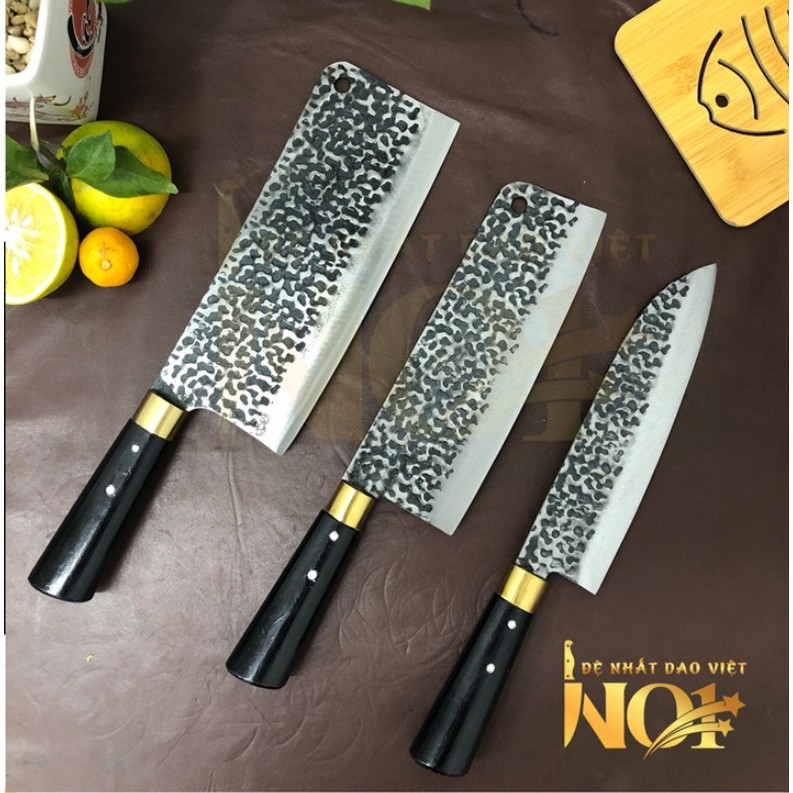 SM004 Bộ Dao Nhà Bếp Đa Năng - Rèn Từ Thép Nhíp Dập Vân 2 Mặt, Dùng Chặt Cây, Chặt Xương, Thái Lọc Thịt
