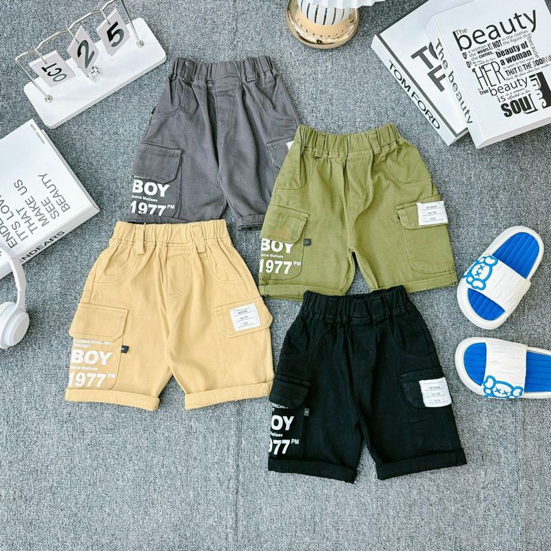 Quần kaki túi hộp quần đùi lửng cho bé trai vải kaki mềm