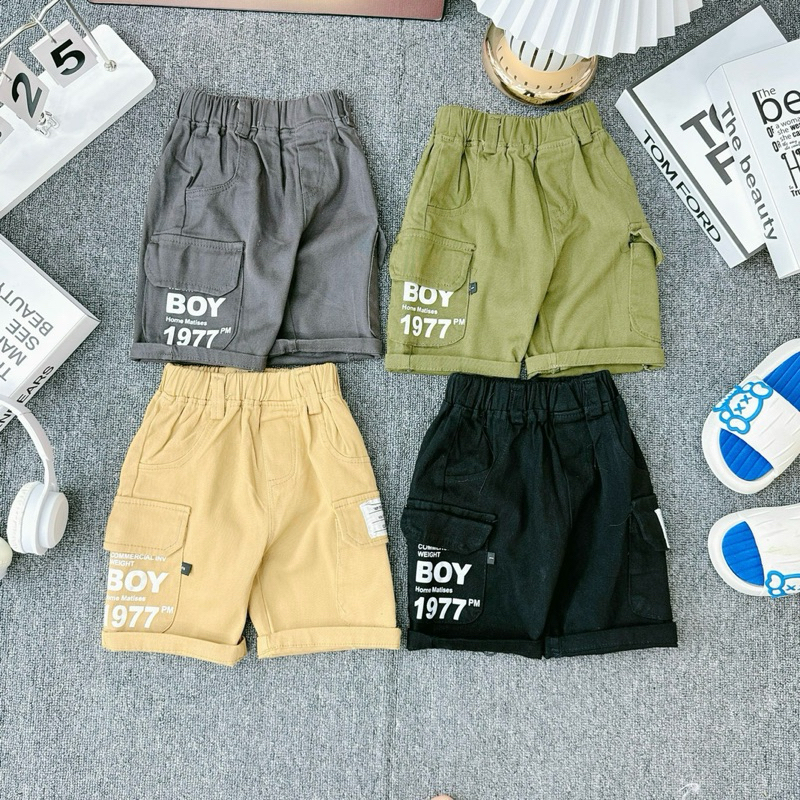 Quần kaki túi hộp quần đùi lửng cho bé trai vải kaki mềm