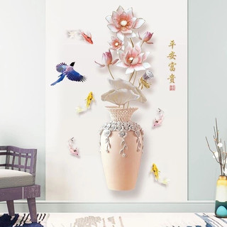 Decal dán tường trang trí bình hoa sen