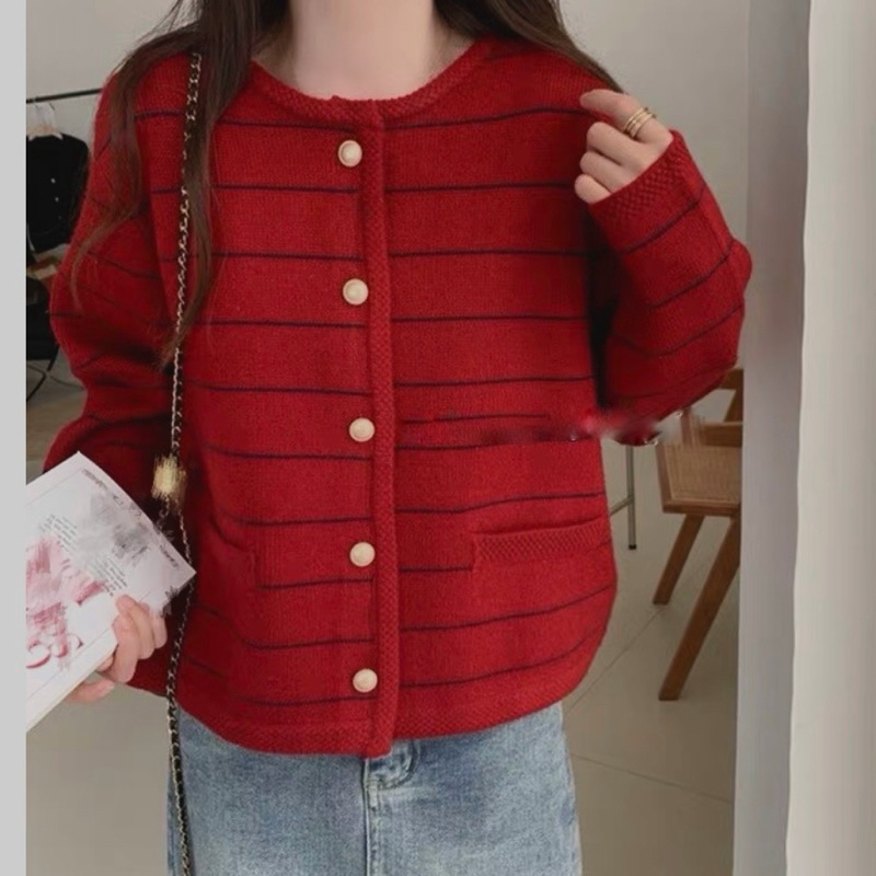 Áo cardigan len kẻ ngang qc