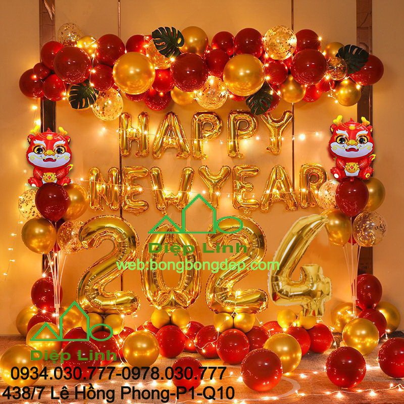 Sét Bóng Trang Trí Năm Mới Happy New Year Chúc Mừng Năm Mới