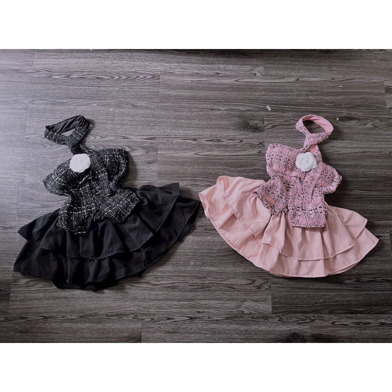 Set Áo Yếm Dạ Kèm Chân Váy Tầng Tặng Hoa Cài Áo