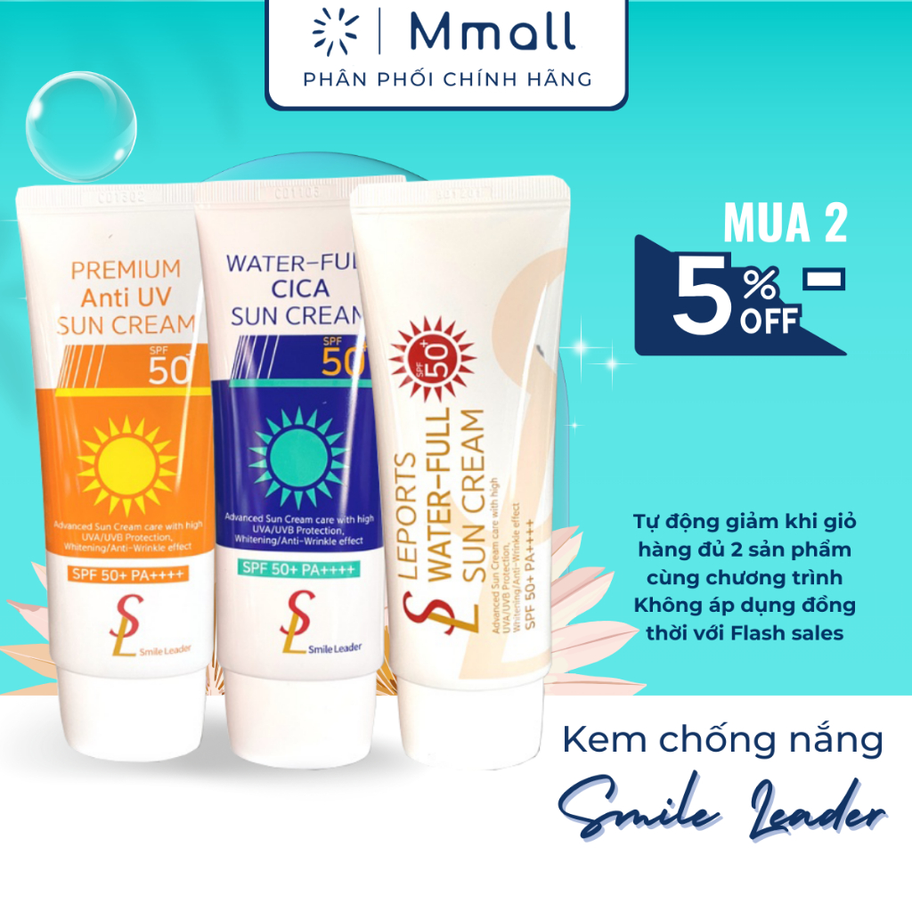 Kem chống nắng nâng tone Smile Leader Sun Cream SPF50+ cho da dầu mụn và da khô 60ml | Mmall_vn