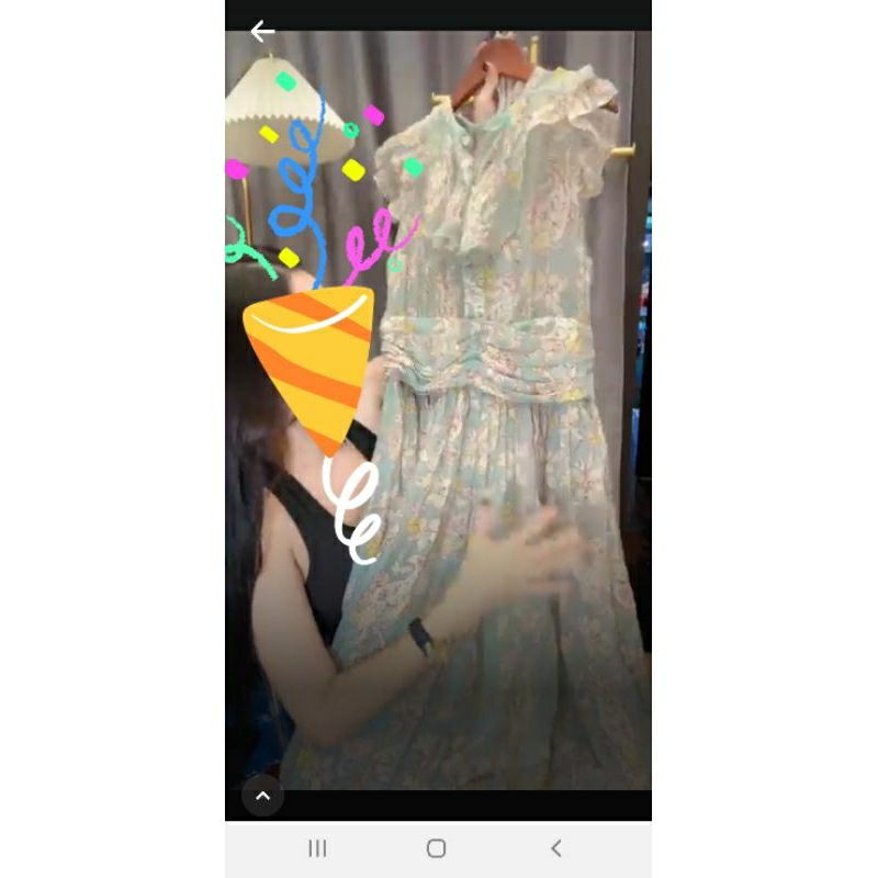 Váy voan tơ hoa xanh nhạt