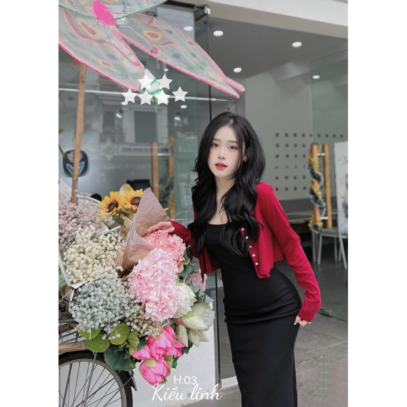 Set Đầm Body Dài Kèm Khoác Đỏ Ngắn