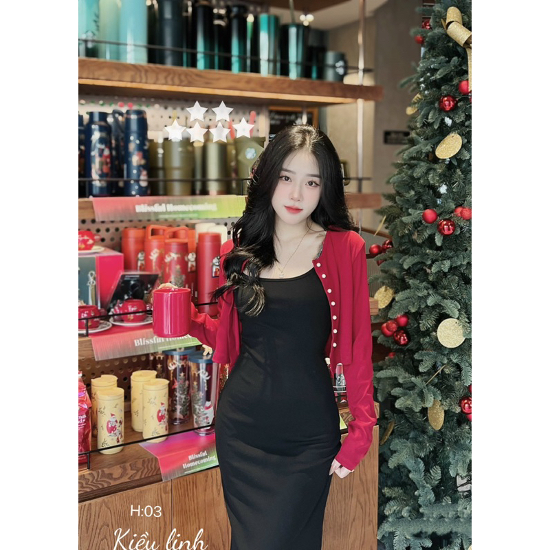 Set Đầm Body Dài Kèm Khoác Đỏ Ngắn