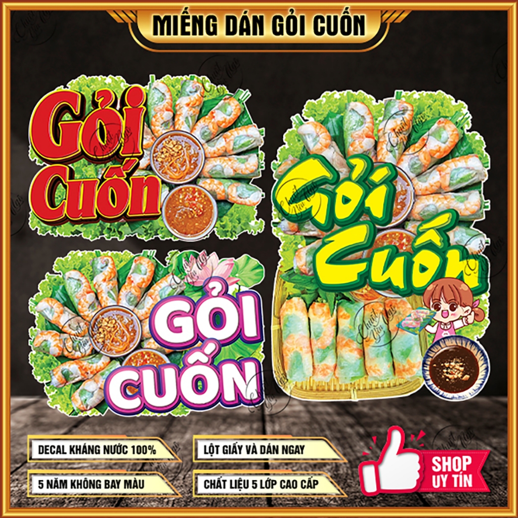 Decal dán GỎI CUỐN tôm thịt sticker trang trí xe đẩy dán tường decor quán xe đẩy ăn vặt
