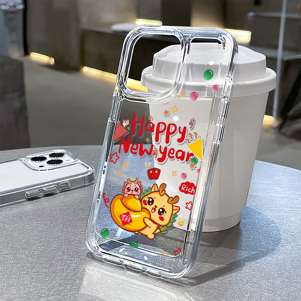 Ốp Điện Thoại iphone Tết lưng cứng Rồng Chibi Cute Happy New Year iphone 15 14 pro max 11 13 12 mini xr x xs 7 8 plus