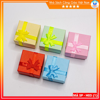 Hộp nhỏ đựng nhẫn nơ ép đủ màu 4cm x 4cm x 2.5cm - Hộp đựng quà tặng đính nơ H03