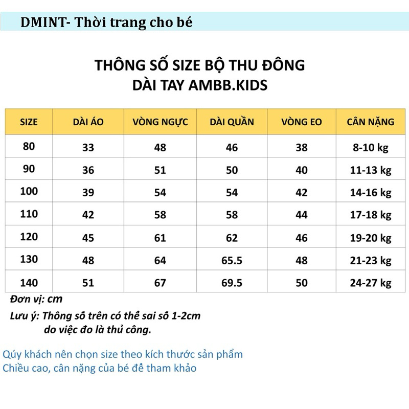Bộ ngủ Ambb Kid dài tay thu đông cho bé gái/ bé trai DMINT - Quần áo thu đông mẫu mới