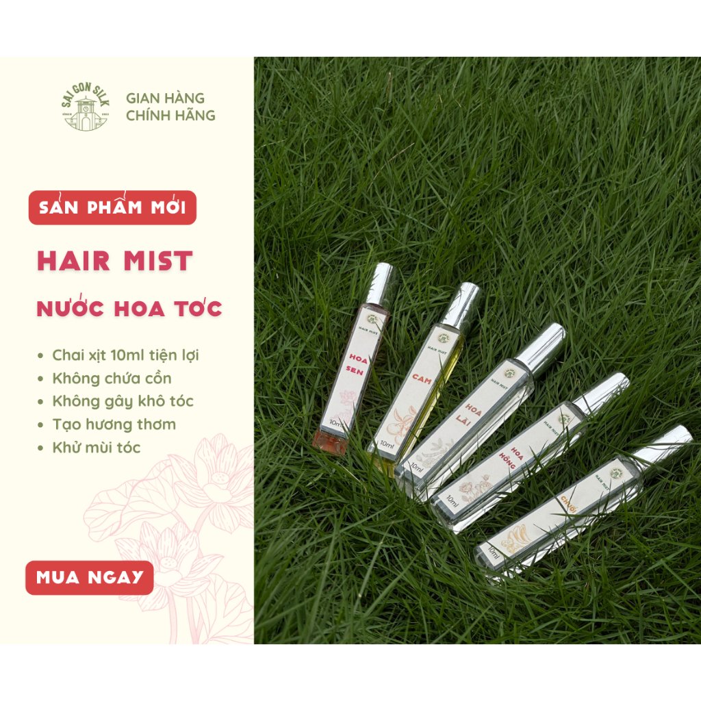 Hair Mist Nước Hoa Tóc Saigon Silk làm thơm tóc, khử mùi, không cồn 10ml