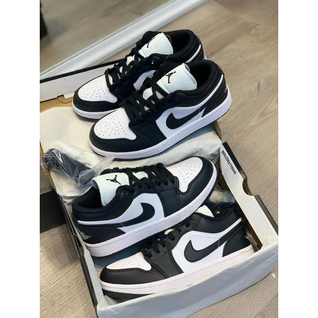 Giày Jordan Cổ Thấp Đen Trắng Nam Nữ, Giày Jordan 1 Low Panda Đen Trắng Da Trơn - Da Nỉ Bản Classic full box bill