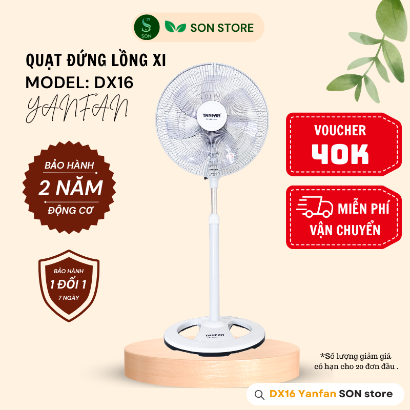 Quạt Đứng YANFAN DX16 Lồng Xi, Motor đồng 100%, 7 Cánh Cỡ Lớn Cao Cấp, Thiết Kế Hiện Đại