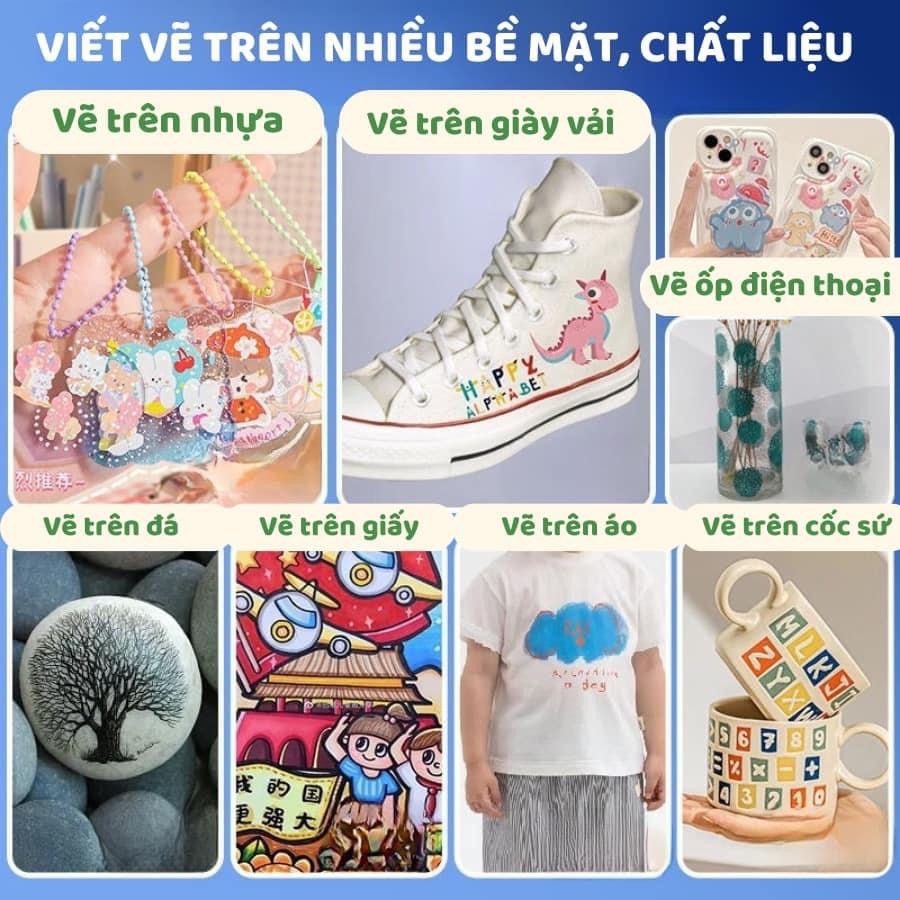 Bút màu acrylic marker 12 màu ko lem trên giấy, bút màu nước, bút vẽ đa năng trên mọi chất liệu 24 màu, 36 màu