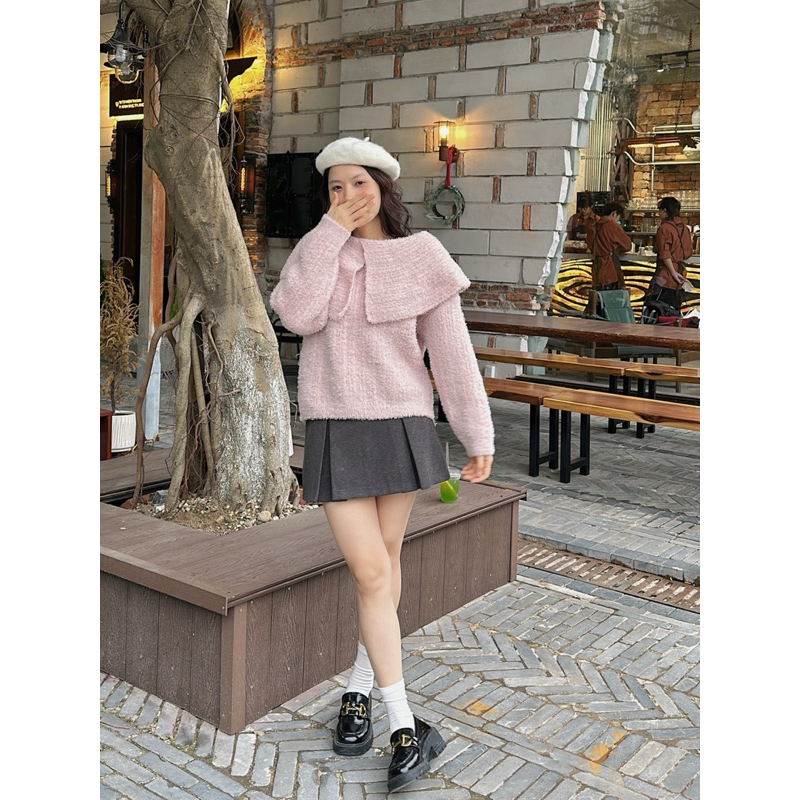 Chân váy dạ dáng ngắn xếp ly to tặng kèm belt, chân váy dạ dày dặn 2 lớp - OSAA DAILY