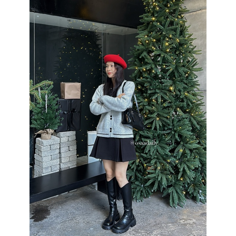 Chân váy dạ dáng ngắn xếp ly to tặng kèm belt, chân váy dạ dày dặn 2 lớp - OSAA DAILY