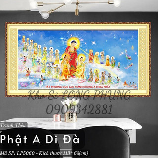Tranh đính đá -Tranh thêu TÂY PHƯƠNG CỰC LẠC THÁNH  CHÚNG A DI ĐÀ PHẬT 136*75 - D9135, LP5060