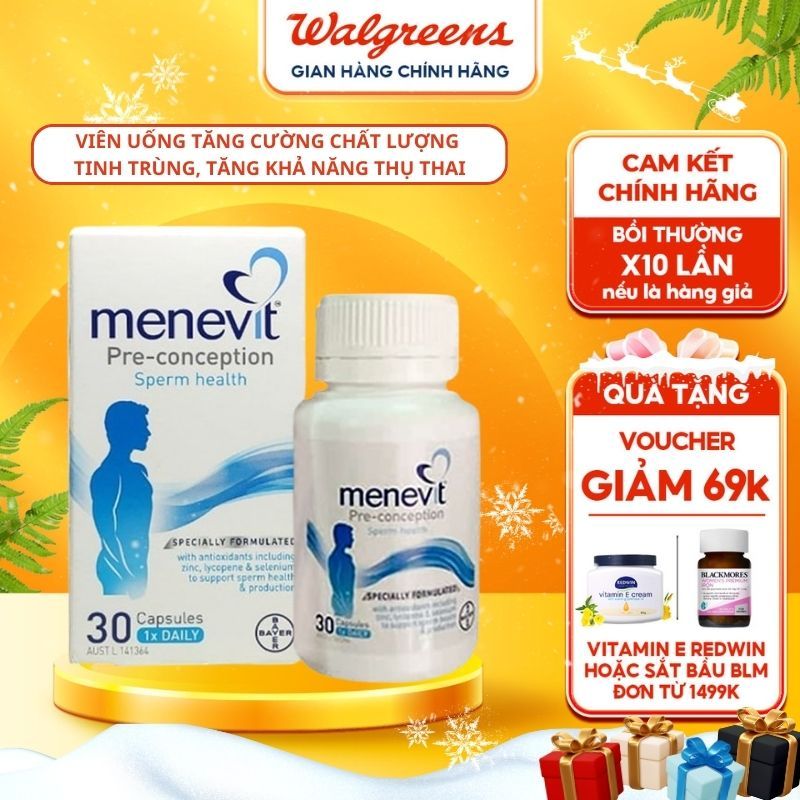 Viên Uống Menevit Úc hỗ trợ tăng chất lượng tinh trùng cho nam 30 viên Úc