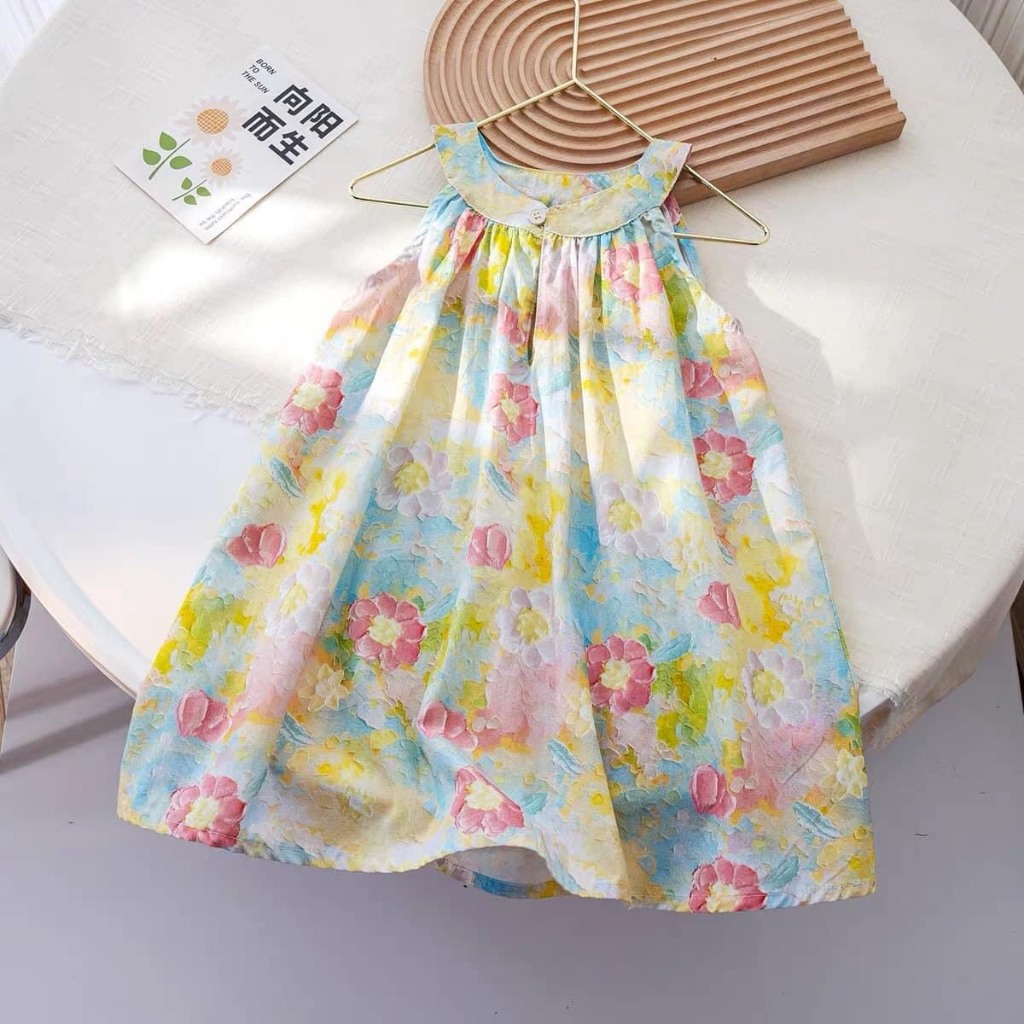 Váy bé gái dáng suông cổ yếm sát nách cho bé yêu từ 8-25kg