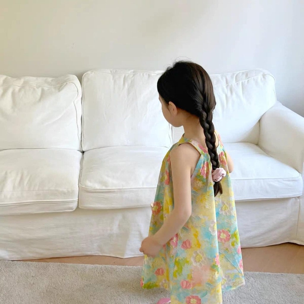 Váy bé gái dáng suông cổ yếm sát nách cho bé yêu từ 8-25kg