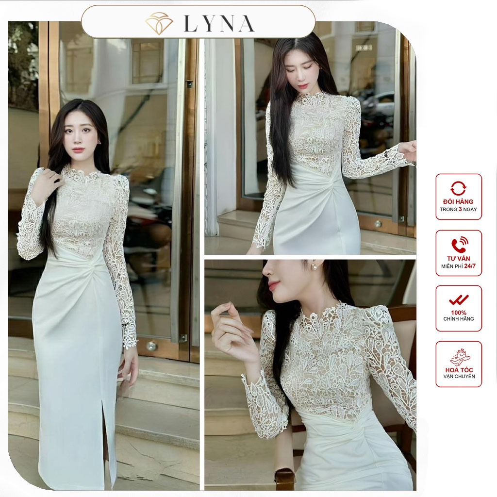 LYNA - Váy Ren Dáng Dài Xoắn Eo  Váy Ren Tay Dài Váy Thiết Kế Dự Tiệc - A81