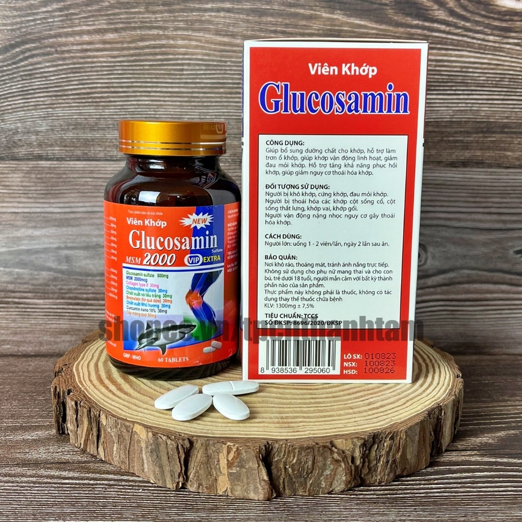 Viên uống bổ xương khớp Glucsamin MSM 2000 bổ sung glucosamine hỗ trợ bôi trơn, giảm đau nhức mỏi khớp - Chai 60v