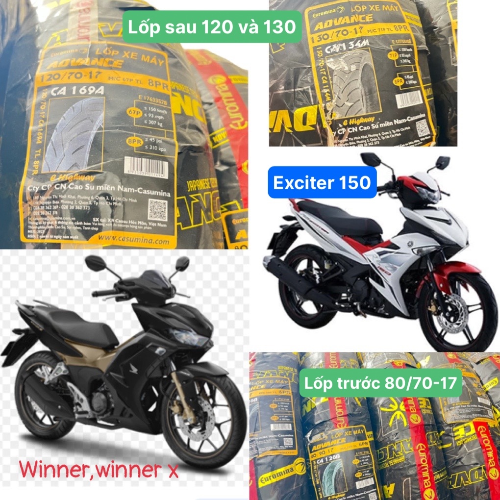 Lốp winner ,winner x,exciter 150 trước sau chính hãng caosumina 80/90-17 và 120/70-17 và 130/70-17