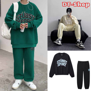 Bộ nỉ Stu8sy tay bồng in chữ kèm quần ống bom đủ màu, Bộ nỉ Sweater mùa đông Nam Nữ from rộng unisex - dt_shop