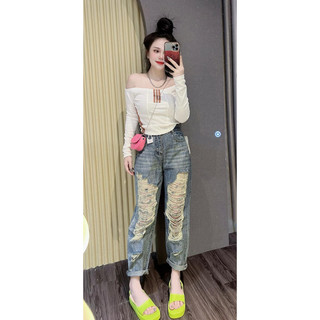Áo thun nữ trễ vai tay dài phối 3 sọc thời trang chất thun lạnh mềm mát - Tiệm đồ nhà Lotus