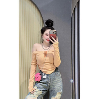 Áo thun nữ trễ vai tay dài phối 3 sọc thời trang chất thun lạnh mềm mát - Tiệm đồ nhà Lotus